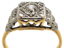 Art Deco 18ct Gold, Platinum & Diamond Solitaire Ring With Stepped Diamond Set Shoulders
