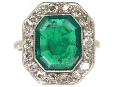 Art Deco 18ct White Gold & Platinum, Emerald & Diamond Ring