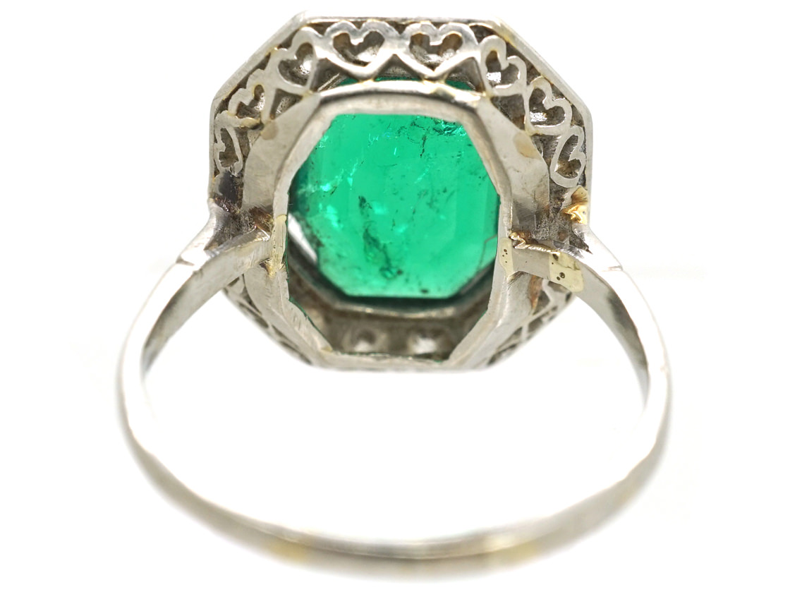 Art Deco 18ct White Gold & Platinum, Emerald & Diamond Ring (285L ...