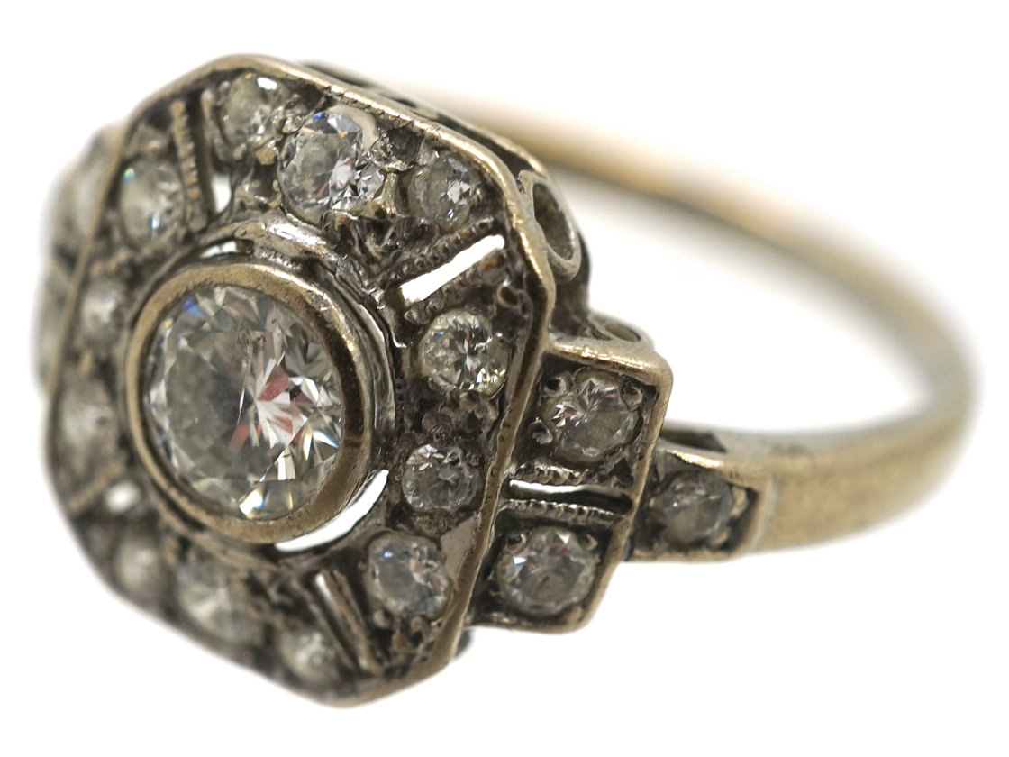 Art Deco 18ct White Gold Diamond Ring (254L) | The Antique Jewellery