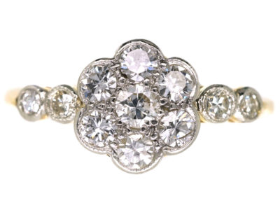 Edwardian 18ct Gold, Platinum & Diamond Cluster Ring