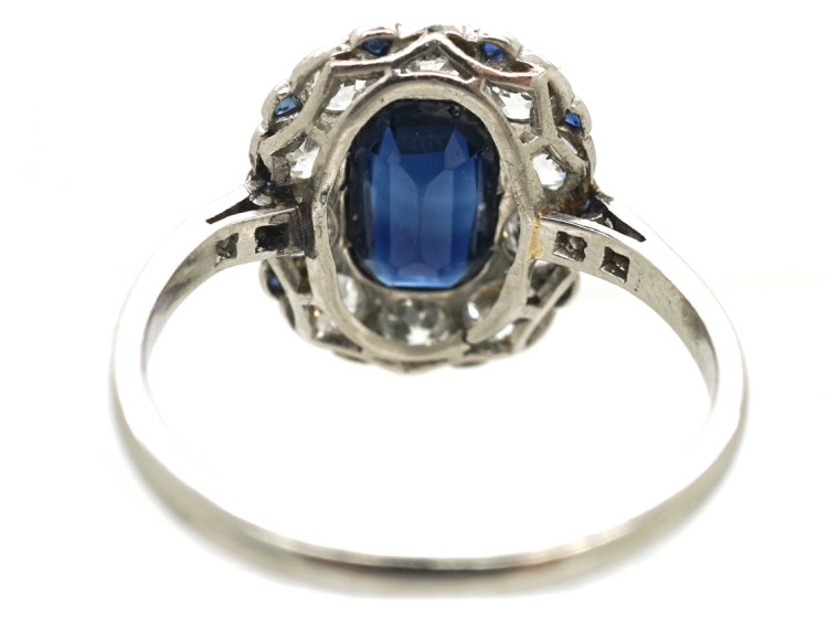 French Platinum, Sapphire & Diamond Oval Cluster Ring