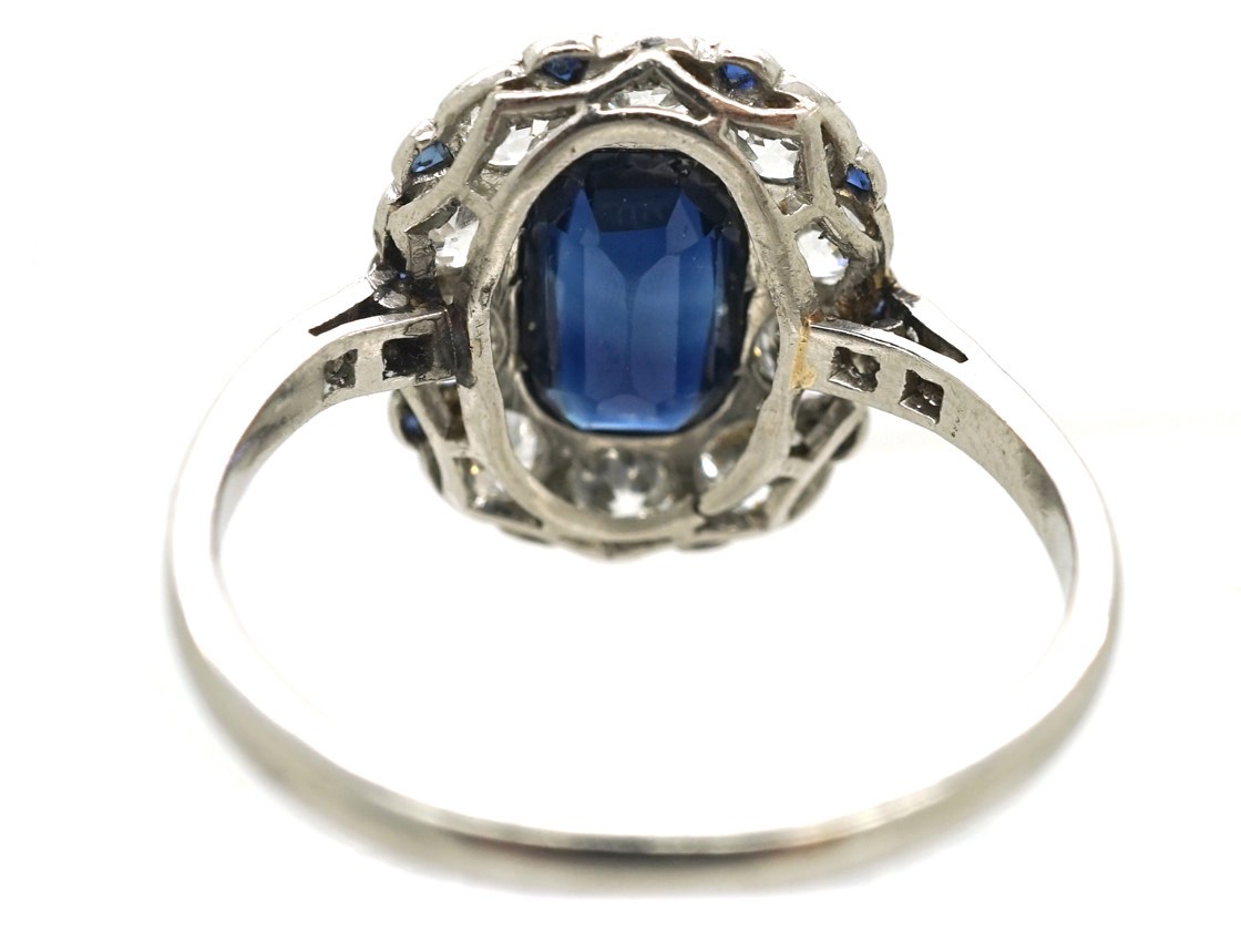 French Platinum, Sapphire & Diamond Oval Cluster Ring (331L) | The ...