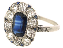 French Platinum, Sapphire & Diamond Oval Cluster Ring