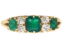Victorian 18ct Gold, Emerald & Diamond Carved Half Hoop Ring