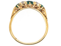 Victorian 18ct Gold, Emerald & Diamond Carved Half Hoop Ring