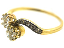 Edwardian 18ct Gold, Platinum & Diamond Two Stone Crossover Ring