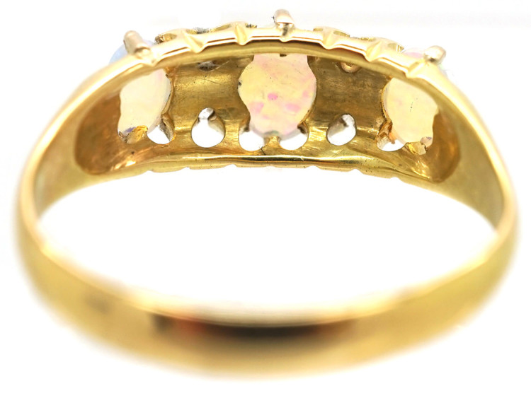 Edwardian 18ct Gold, Rose Diamond & Opal Three Stone Ring