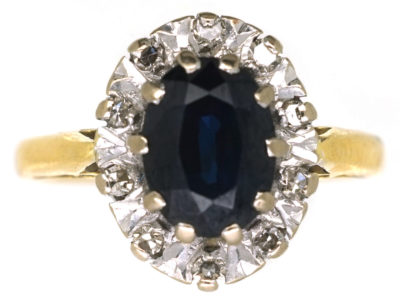 18ct Gold Sapphire & Diamond Oval Cluster Ring