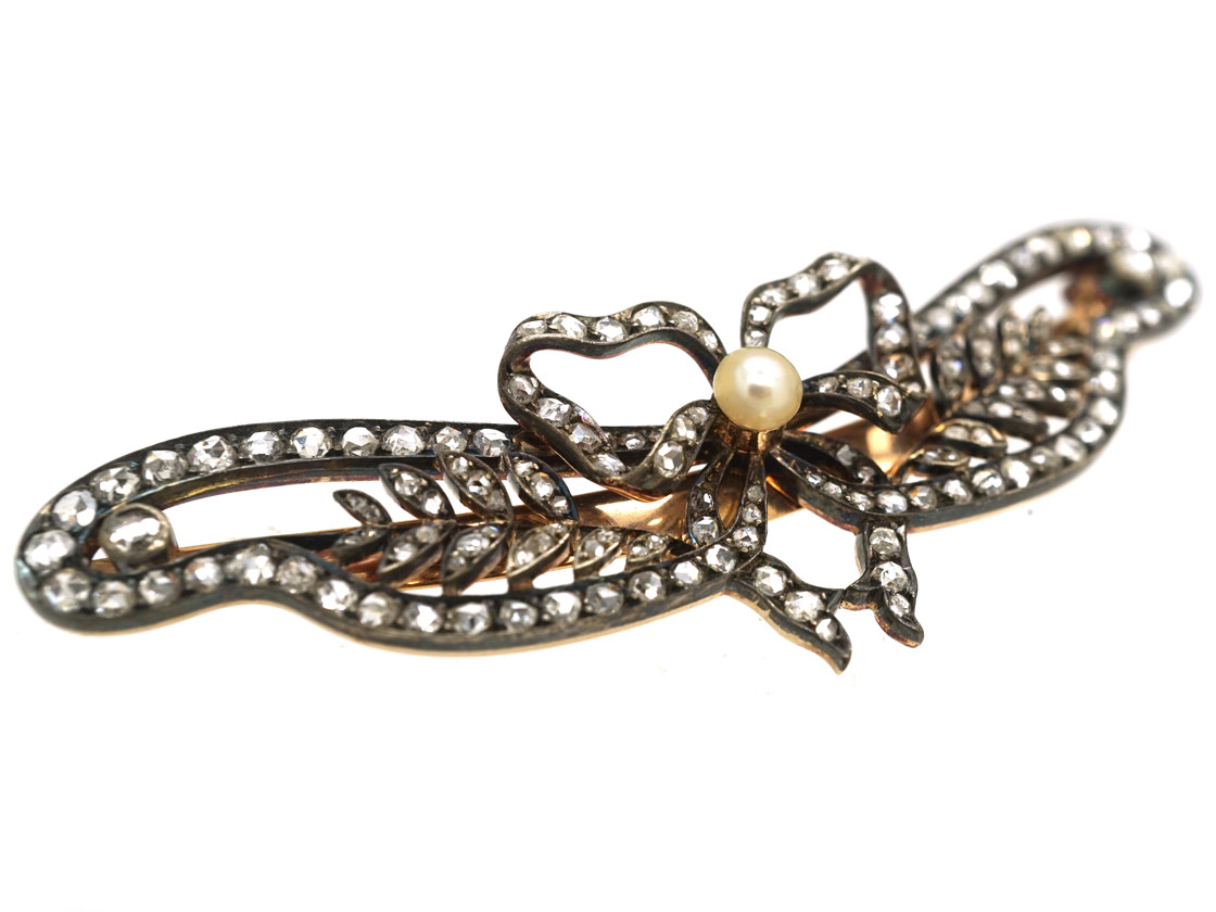 Edwardian Rose Diamond & Natural Pearl Hair slide in Original Case ...