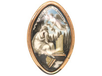 Georgian Gold Navette Shaped Mourning Brooch with Miniature of Lady & Angel