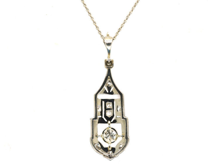 Art Deco 18ct White Gold & Diamond Pendant in Original Case