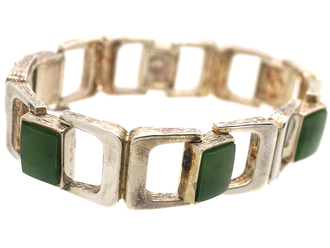 Silver & Jade Bracelet (361L) | The Antique Jewellery Company