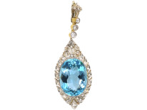 Art Deco 18ct Gold & Platinum, Aquamarine & Diamond Pendant