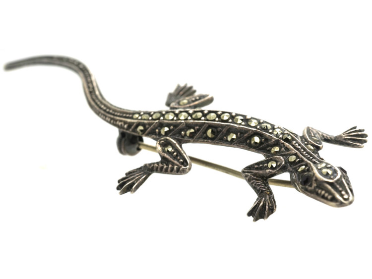 Silver & Marcasite Lizard Brooch