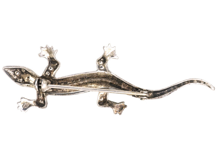 Silver & Marcasite Lizard Brooch
