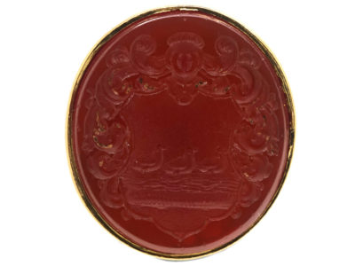 Georgian 15ct Gold Seal With Carnelian Intaglio of a Crest