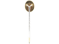 Reverse Intaglio Rock Crystal Tie Pin of a Polo Pony With Two Mallets