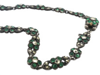 Edwardian Silver, Green Paste & Marcasite Flower Necklace