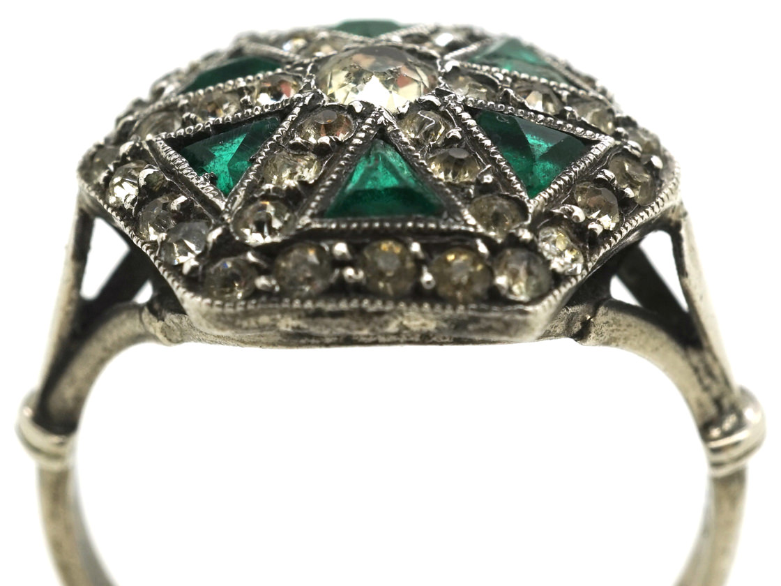Art Deco Silver, Green & White Paste Ring (847H) | The Antique ...