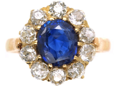 Edwardian 18ct Gold, Sapphire & Diamond Cluster Ring