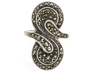 Art Deco Silver & Marcasite Double Swirl Ring