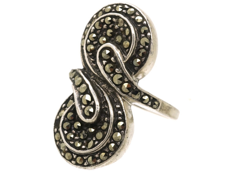 Art Deco Silver & Marcasite Double Swirl Ring