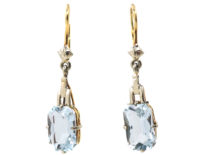 Art Deco 14ct White & Yellow Gold Drop Earrings Set With Aquamarines