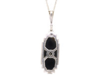 Art Deco Onyx & Diamond Pendant on Silver Chain