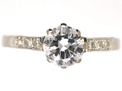 Art Deco Diamond Solitaire Ring With Diamond Set Shoulders