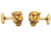 Art Nouveau 14ct Gold Cufflinks of Jaguars