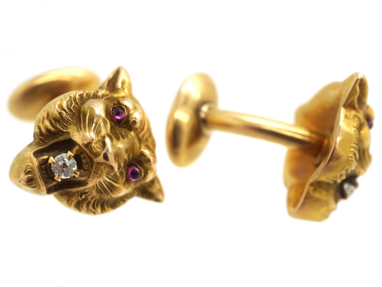 Art Nouveau 14ct Gold Cufflinks of Jaguars