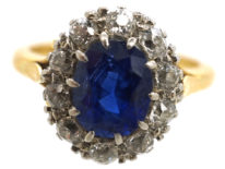 Edwardian 18ct Gold, Sapphire & Diamond Oval Cluster Ring