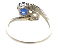Art Deco 18ct White Gold, Sapphire & Diamond Crossover Ring