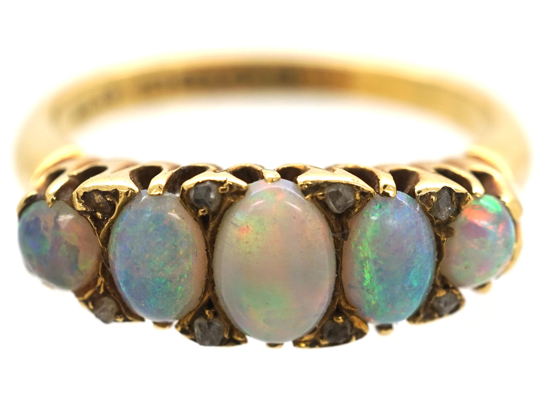 Edwardian Opal & Rose Diamond Five Stone Ring (455L) | The Antique ...