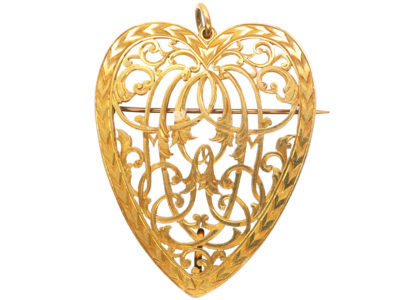 Large Victorian 18ct Gold Heart Shaped Pendant with Pierced Detail