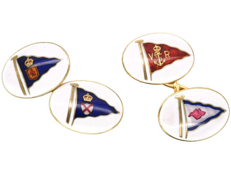 Victorian 18ct Gold & Enamel Flag Cufflinks by Benzie of Cowes