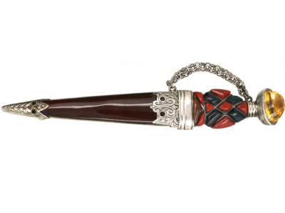Scottish Silver, Bloodstone, Jasper & Citrine Dirk Brooch