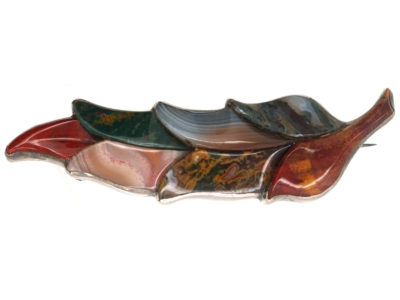 Victorian Scottish Leaf Brooch Set With Various Agates