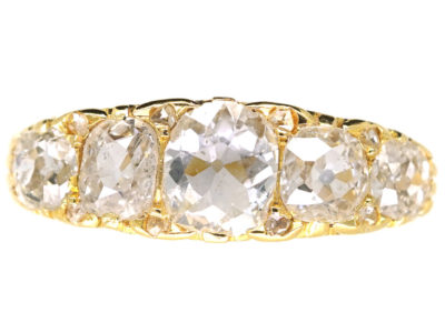 Victorian 18ct Gold Five Stone Diamond Carved Half Hoop Ring