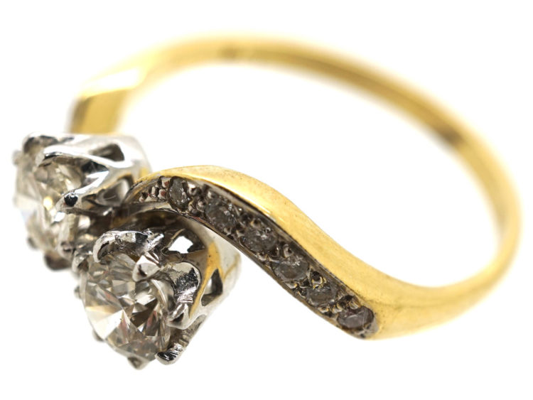 Edwardian 18ct Gold, Platinum & Diamond Crossover Ring