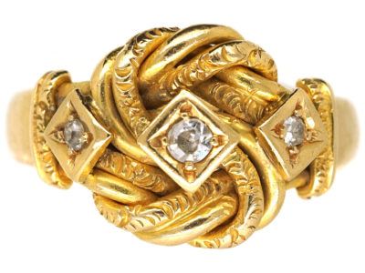 Edwardian 18ct Gold Knot Ring Set With Three Diamonds