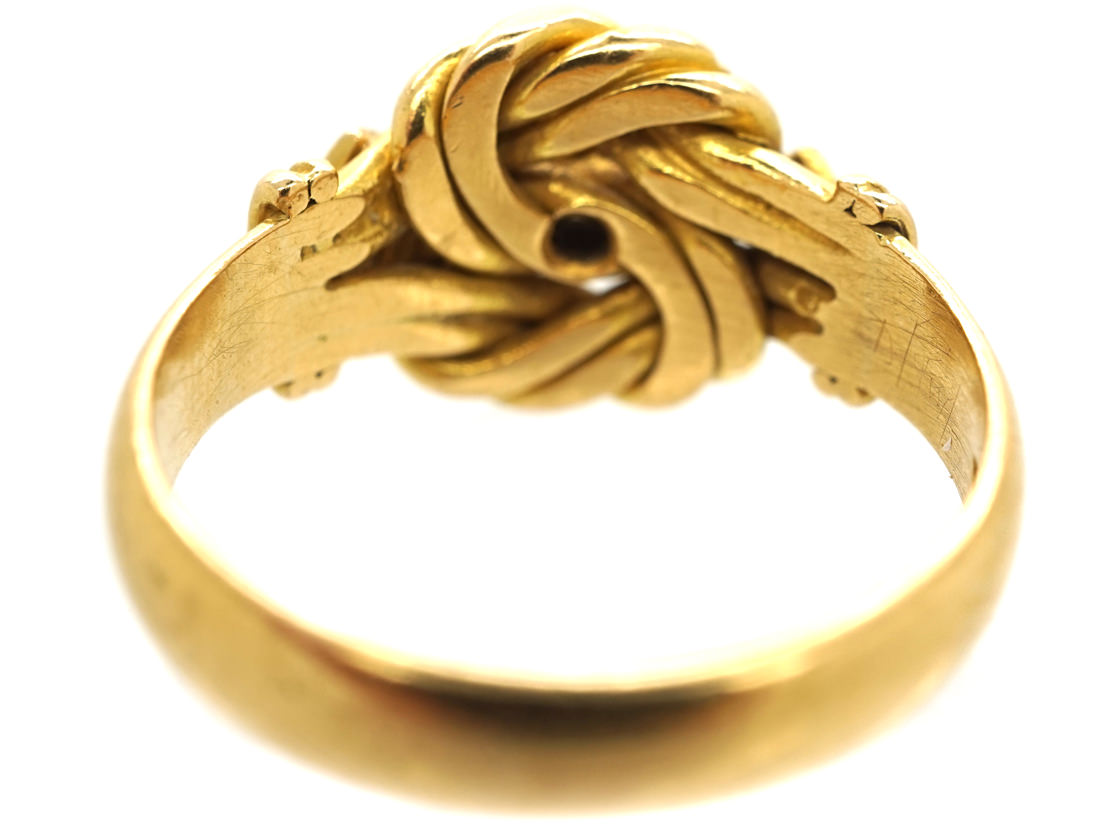 Edwardian 18ct Gold Knot Ring Set With Three Diamonds (419L) The