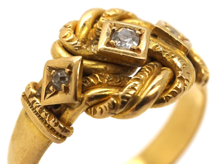 Edwardian 18ct Gold Knot Ring Set With Three Diamonds