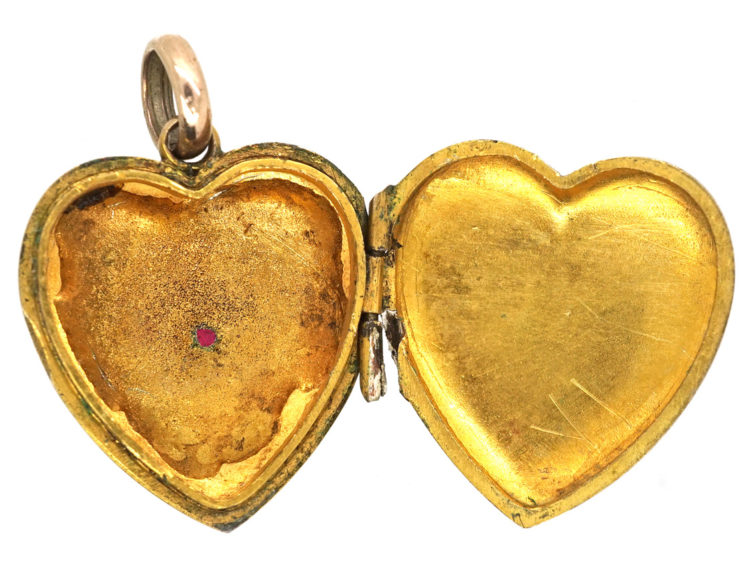 Edwardian 9ct Gold Heart Locket with Star Design Set With a Garnet and Natural Split Pearls