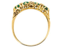 Victorian 18ct Gold, Four Stone Emerald & Diamond Carved Half Hoop Ring