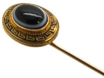Victorian 18ct Gold Banded Sardonyx & Black Enamel Oval Tie Pin