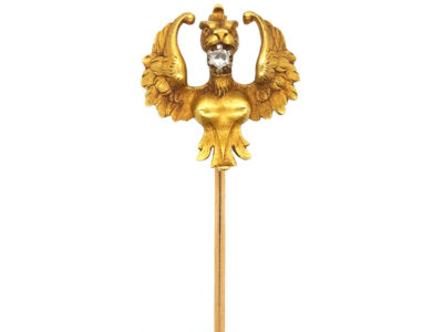 French 18ct Gold & Rose Diamond Griffin Tie Pin