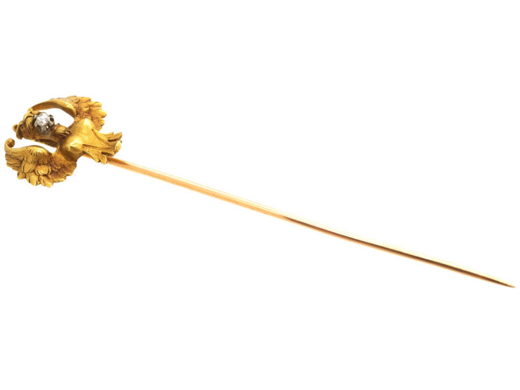 French 18ct Gold & Rose Diamond Griffin Tie Pin