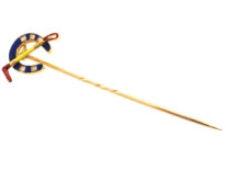 Edwardian 18ct Gold, Diamond & Enamel Horseshoe & Whip Tie Pin